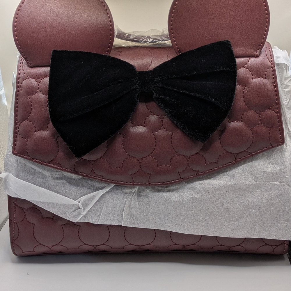 Loungefly Mauve and Black Bow Mini Bag